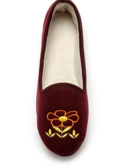 Clearance Ballerines brodées fleur largeur confort Femme Pantoufles, Chaussons