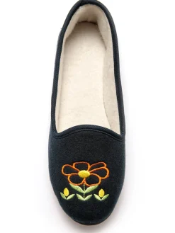 Online Ballerines brodées fleur largeur confort Femme Pantoufles, Chaussons