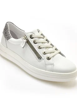 New Baskets cuir avec zip et lacets Femme Baskets, Derbies