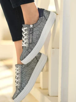 Baskets cuir avec zip et lacets Femme Baskets, Derbies