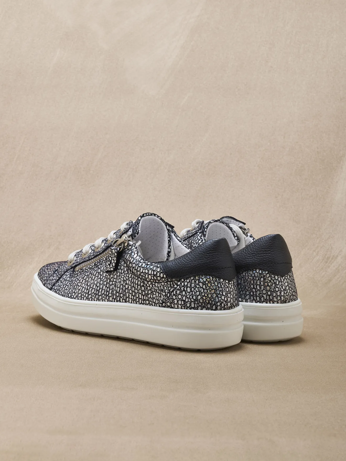 Baskets cuir avec zip et lacets Femme Baskets, Derbies