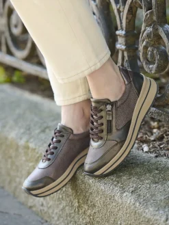 Outlet Baskets zip et lacets semelle amovible Femme Baskets, Derbies