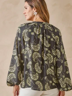 Clearance Blouse à fronces manches longues Femme Chemisier, Blouse