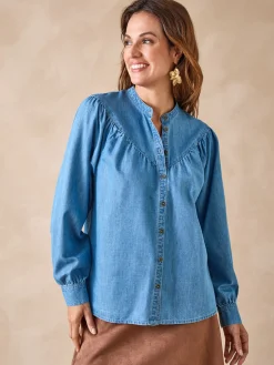 New Blouse en denim fluide Femme Chemisier, Blouse