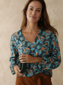 Online Blouse fluide encolure V Femme Tunique|Chemisier, Blouse