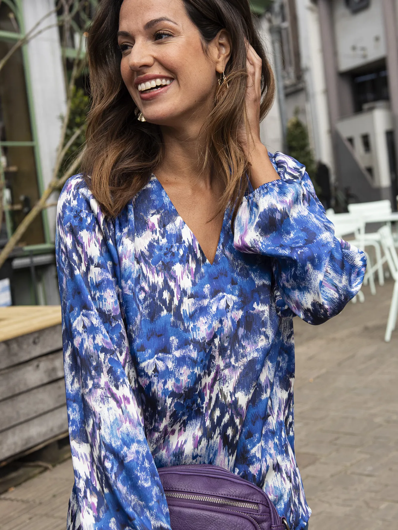 Outlet Blouse fluide encolure V Femme Tunique|Chemisier, Blouse
