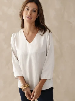 Sale Blouse manches 3/4 effet satiné Femme Tunique|Chemisier, Blouse