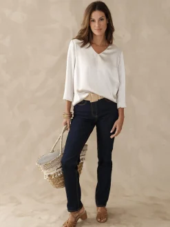 Sale Blouse manches 3/4 effet satiné Femme Tunique|Chemisier, Blouse