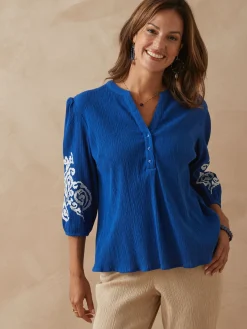Hot Blouse manches brodées Femme Chemisier, Blouse