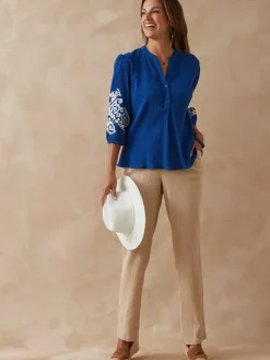 Hot Blouse manches brodées Femme Chemisier, Blouse