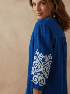 Hot Blouse manches brodées Femme Chemisier, Blouse