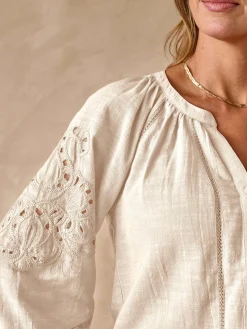 Online Blouse manches brodées Femme Chemisier, Blouse