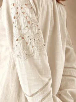 Online Blouse manches brodées Femme Chemisier, Blouse