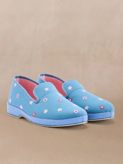 Hot Charentaises brodées intérieur éponge Femme Pantoufles, Chaussons