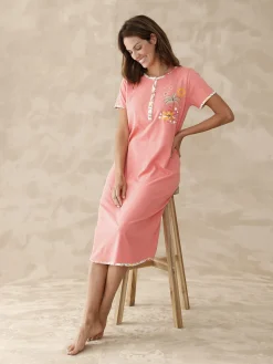 Clearance Chemise de nuit longue manches courtes Chemise De Nuit