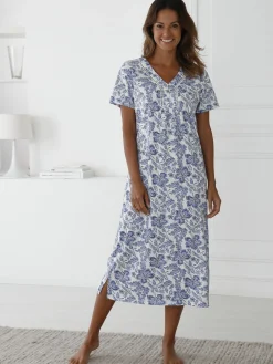 Sale Chemise de nuit manches courtes en coton Chemise De Nuit