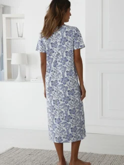 Sale Chemise de nuit manches courtes en coton Chemise De Nuit