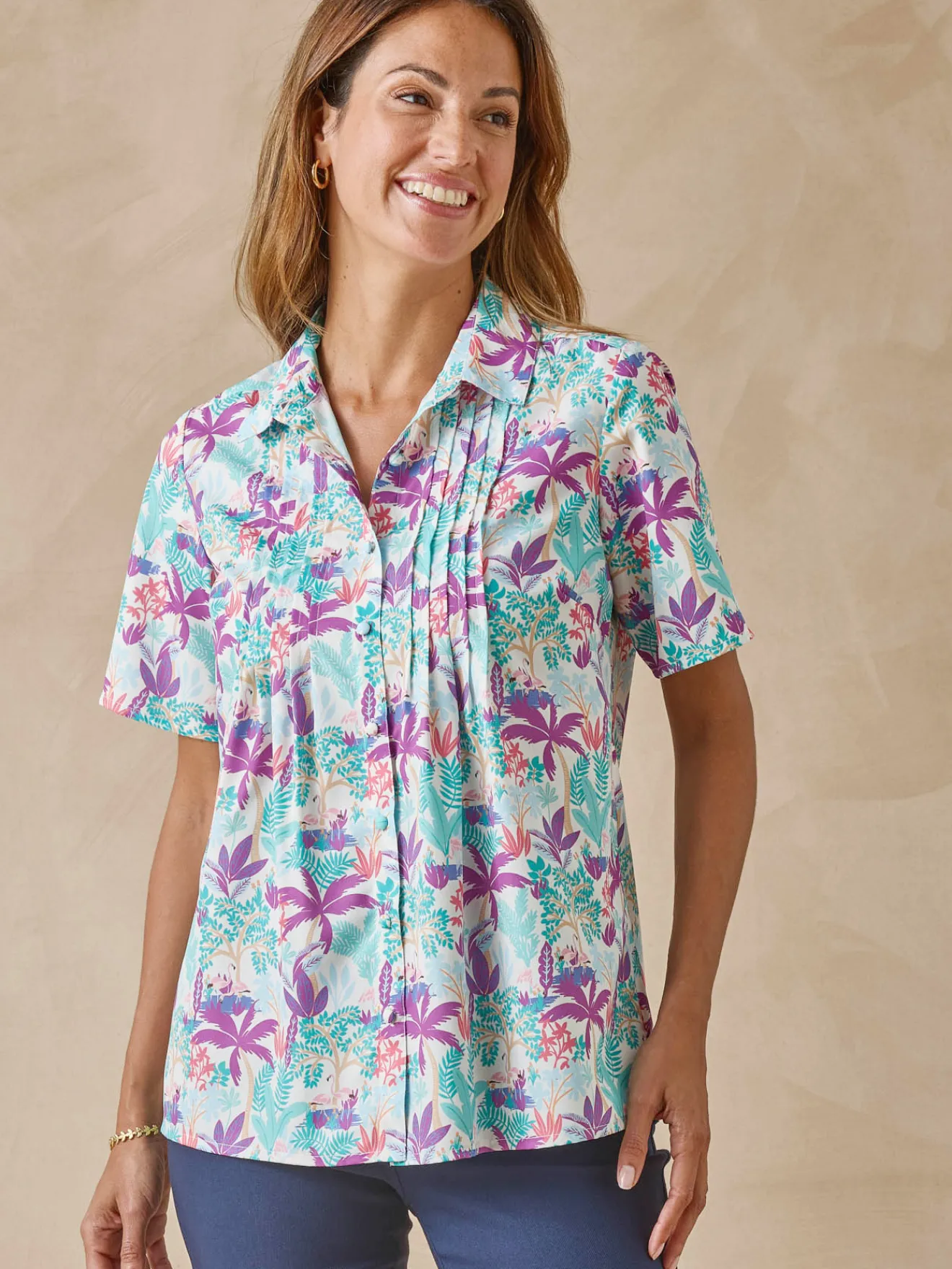 Discount Chemisier effet plastron manches courtes Femme Chemisier, Blouse