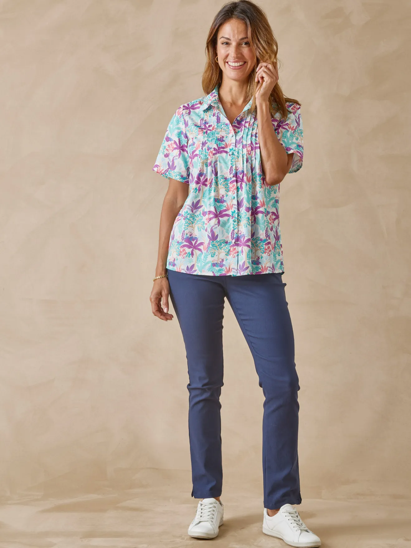 Discount Chemisier effet plastron manches courtes Femme Chemisier, Blouse