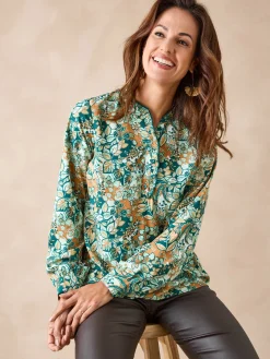 New Chemisier en crêpe col montant volanté Femme Tunique|Chemisier, Blouse