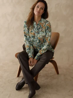 New Chemisier en crêpe col montant volanté Femme Tunique|Chemisier, Blouse