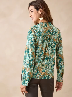 New Chemisier en crêpe col montant volanté Femme Tunique|Chemisier, Blouse