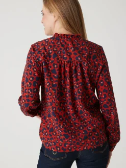 Online Chemisier en crêpe col montant volanté Femme Tunique|Chemisier, Blouse