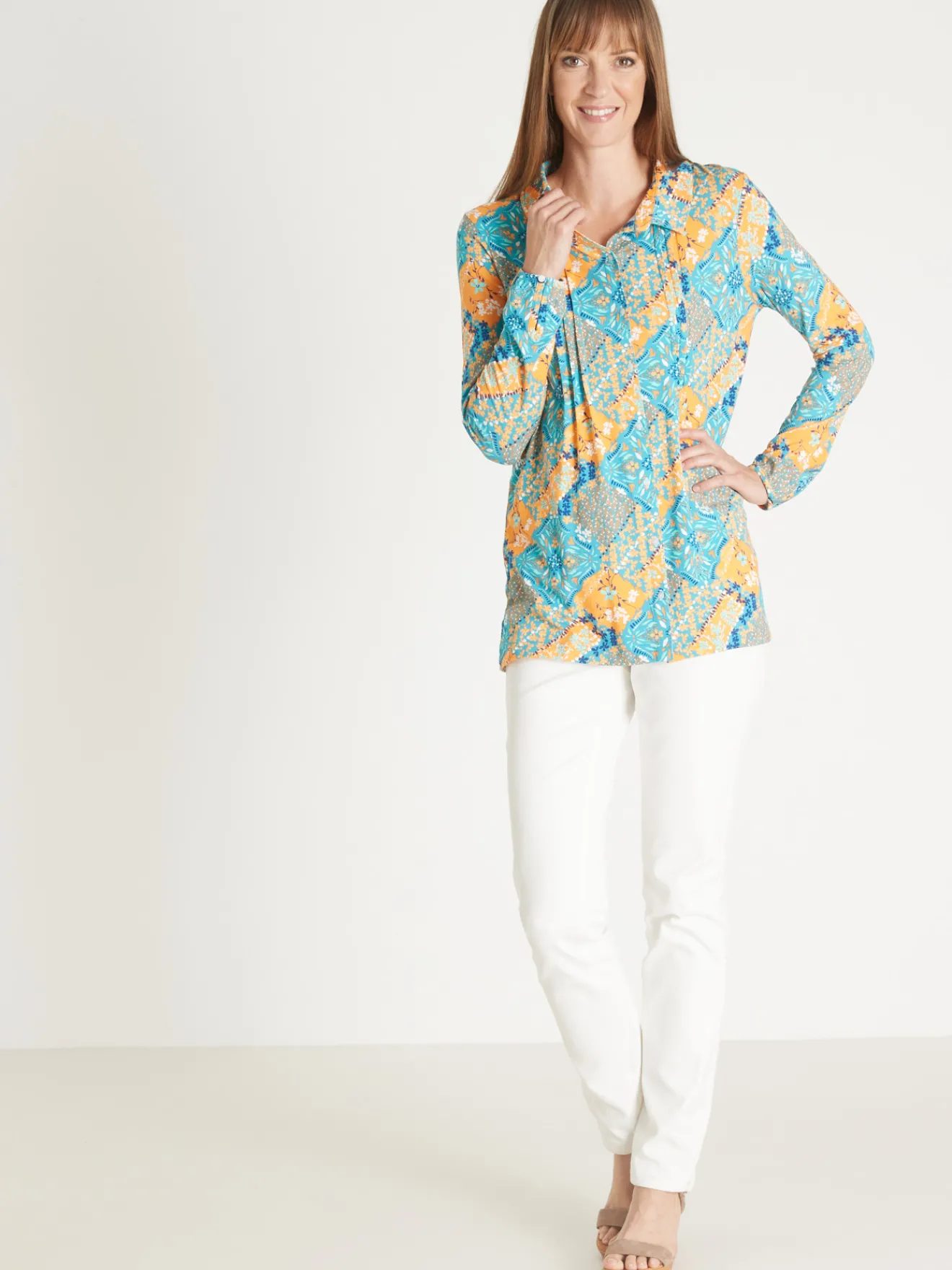 Online Chemisier tunique en maille fluide Femme Tunique|Chemisier, Blouse