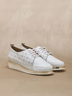 New Derbies compensés cuir perforé Femme Baskets, Derbies