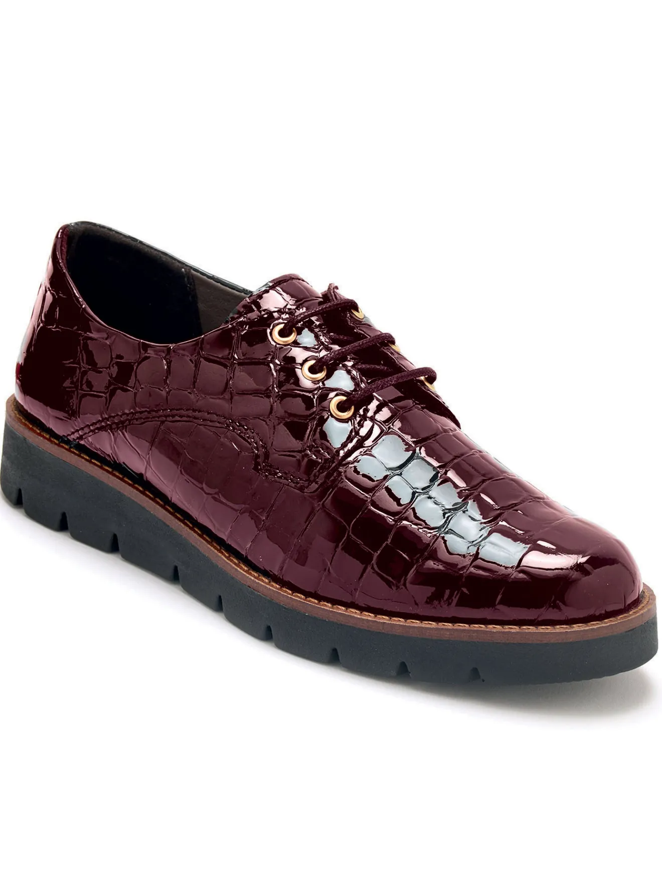 Hot Derbies vernis façon croco Femme Baskets, Derbies