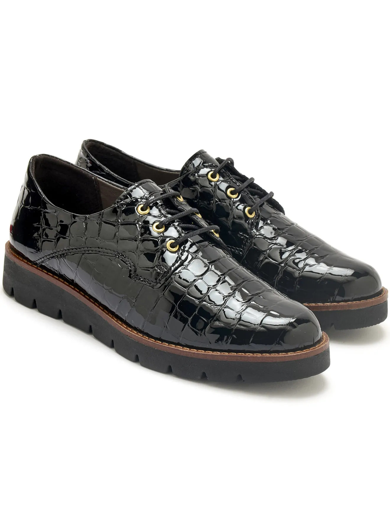 Clearance Derbies vernis façon croco Femme Baskets, Derbies