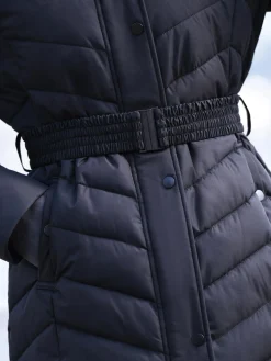 Clearance Doudoune longue ceinturée à capuche Femme Manteau, Parka