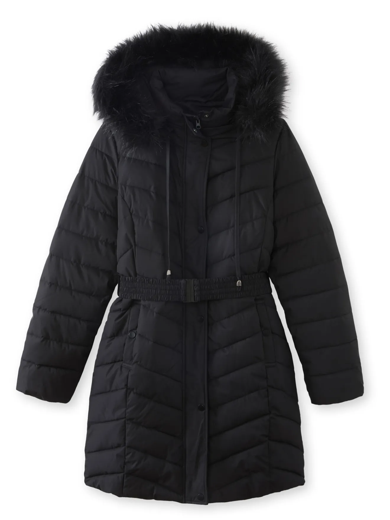 Clearance Doudoune longue ceinturée à capuche Femme Manteau, Parka