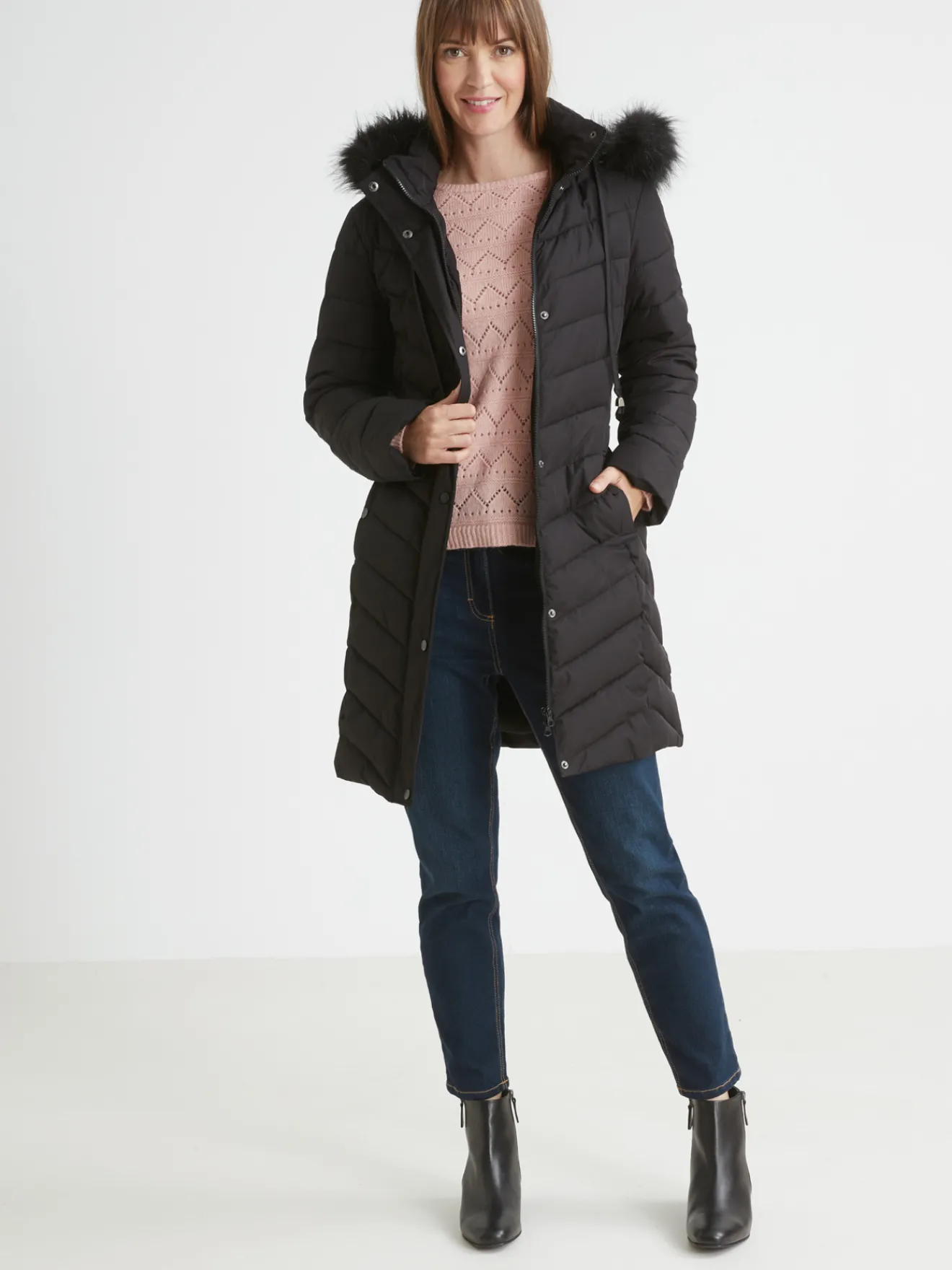 Clearance Doudoune longue ceinturée à capuche Femme Manteau, Parka