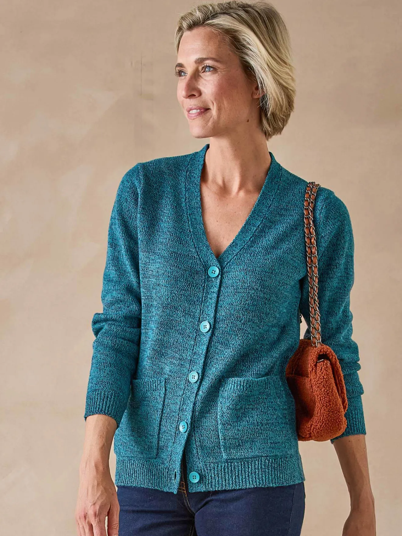 New Gilet classique en maille chinée Femme Gilet