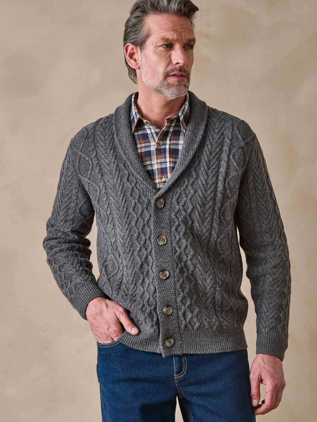 Gilet torsadé col châle avec laine Homme Gilet, Cardigan