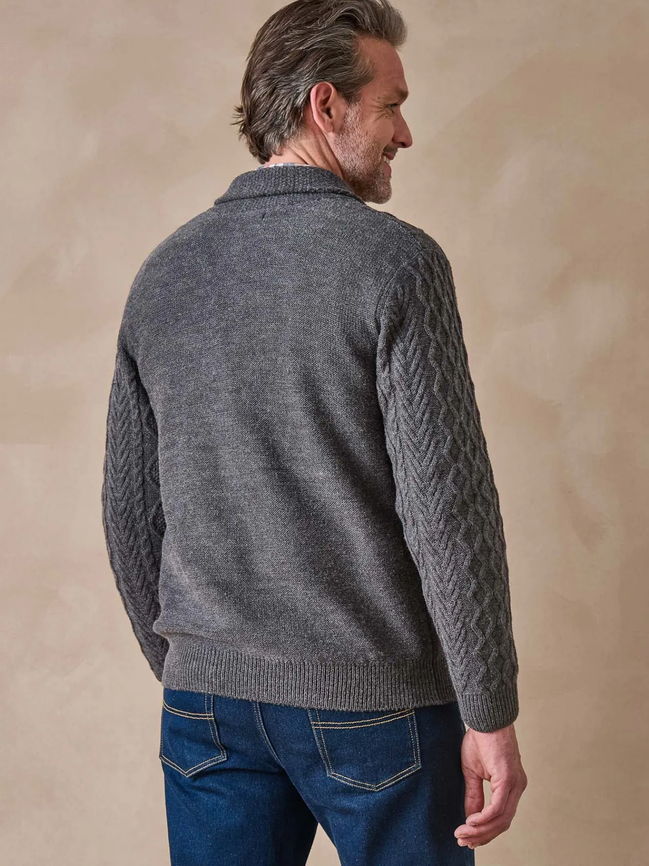 Gilet torsadé col châle avec laine Homme Gilet, Cardigan