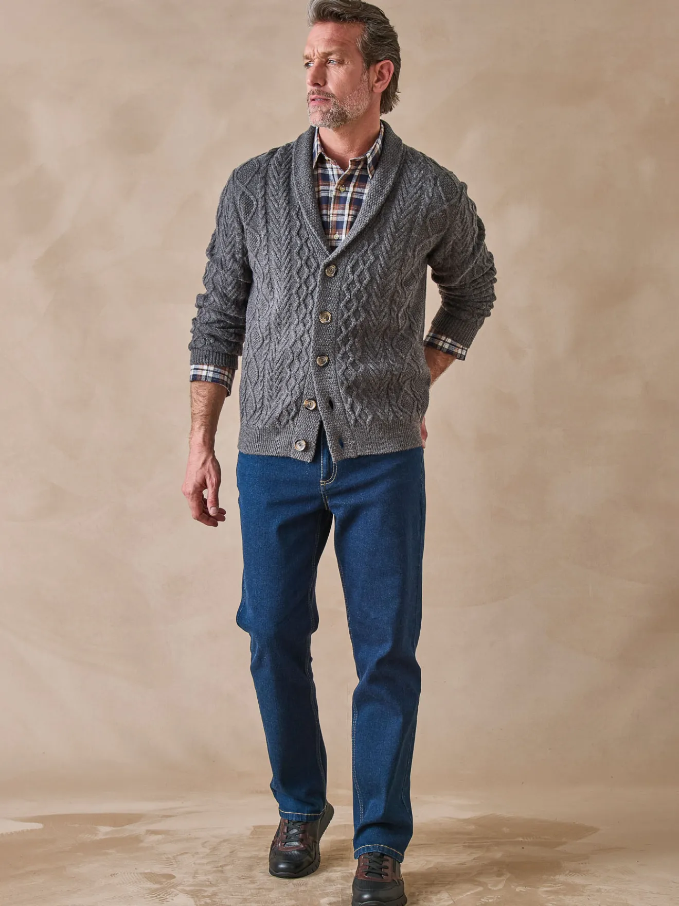 Gilet torsadé col châle avec laine Homme Gilet, Cardigan