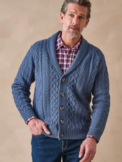 Sale Gilet torsadé col châle avec laine Homme Gilet, Cardigan