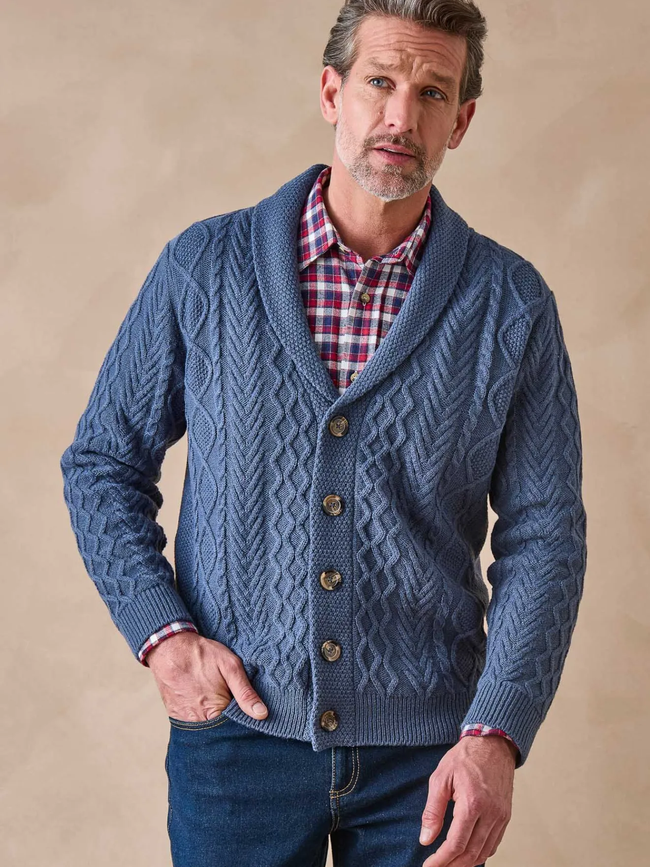 Sale Gilet torsadé col châle avec laine Homme Gilet, Cardigan