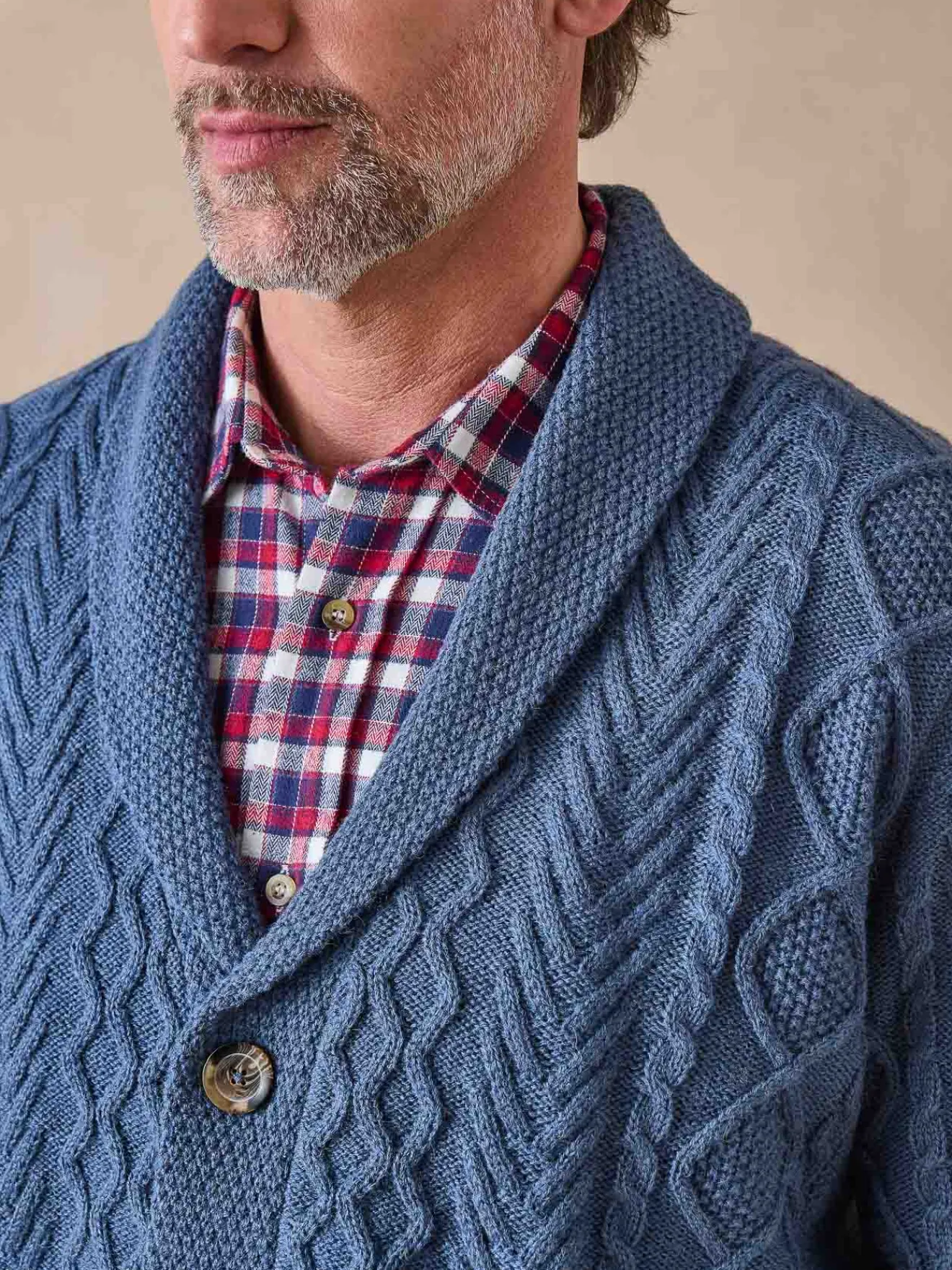 Sale Gilet torsadé col châle avec laine Homme Gilet, Cardigan