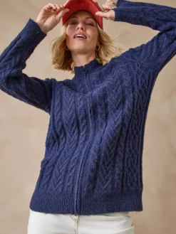 Outlet Gilet zippé col montant avec laine Femme Gilet