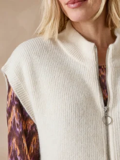 Gilet zippé sans manches côtes anglaises Femme Gilet