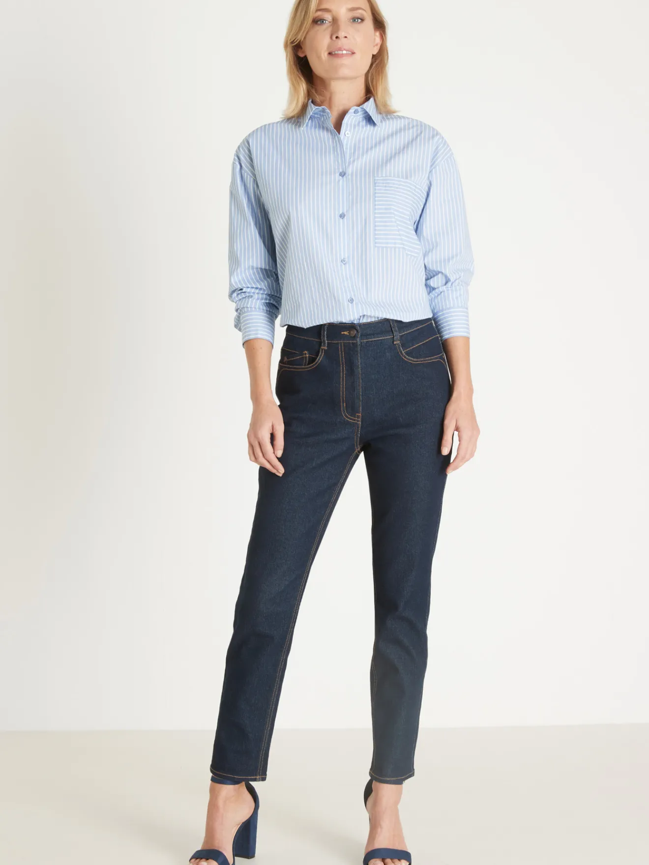 Clearance Jean 7/8ème taille haute Femme Pantalon|Jean