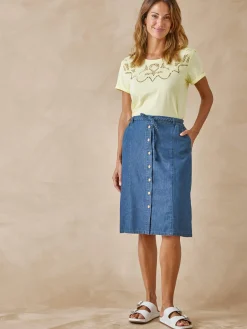 Jupe en chambray entièrement boutonnée Femme Jupe