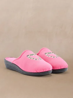 Lot de 2 paires de mules brodées Femme Pantoufles, Chaussons