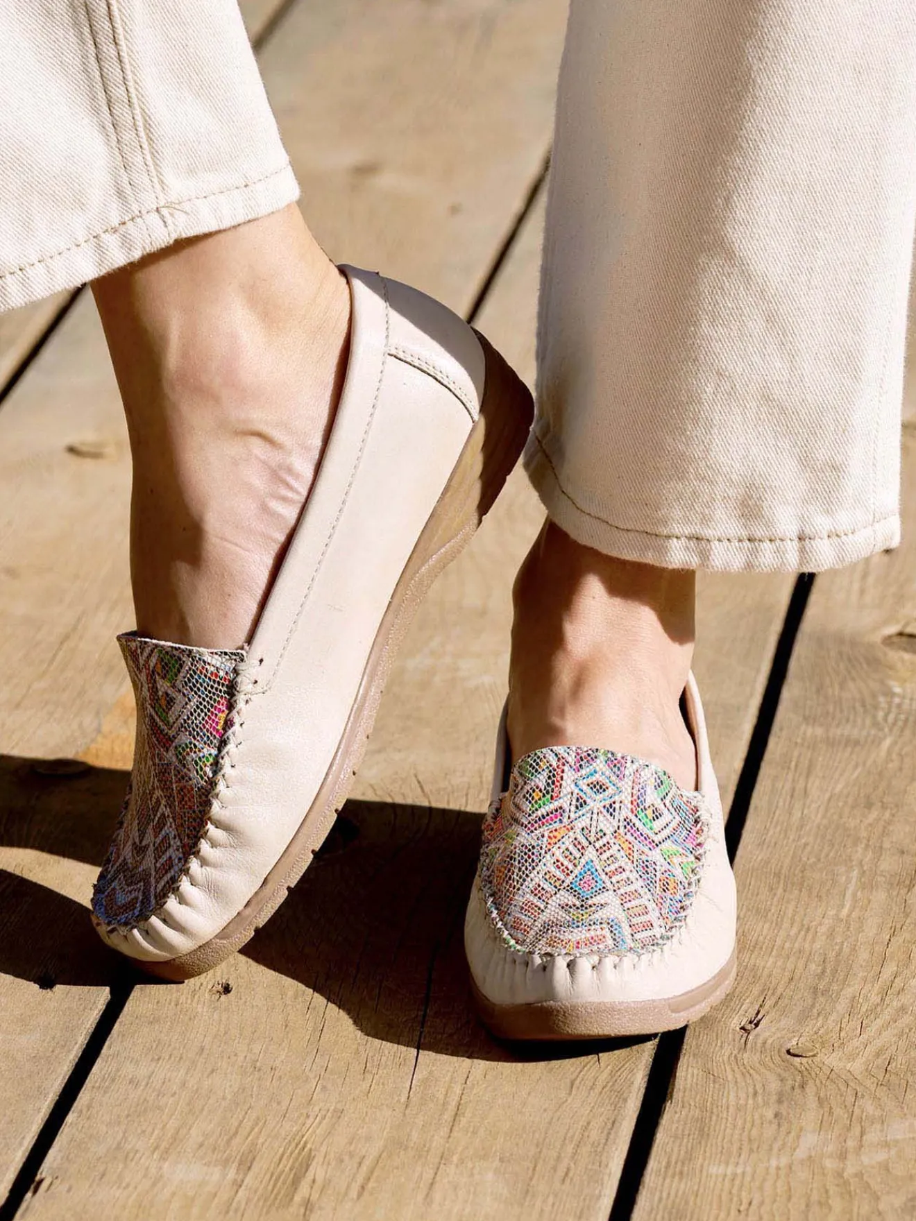 Hot Mocassins ethniques largeur confort Femme Mocassins, Sans-Gênes