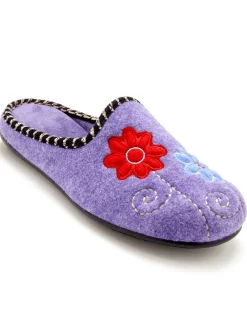 New Mules brodées grande largeur Femme Pantoufles, Chaussons