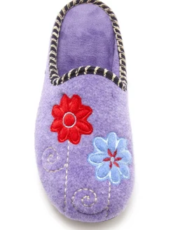 New Mules brodées grande largeur Femme Pantoufles, Chaussons