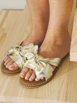 New Mules noeud fantaisie tout cuir Femme Mules